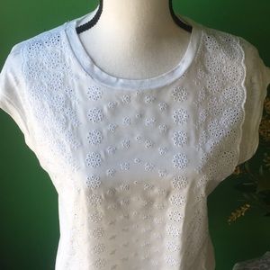 J. Crew Eyelet Overlay Tee